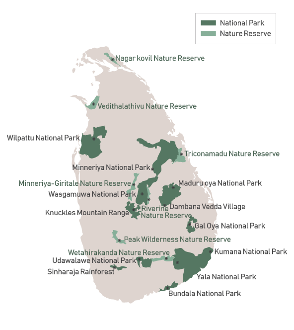 National Parks and Nature reserves map of Sri Lanka