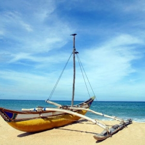 A boat used for fishing at beachside in Sri Lanka 