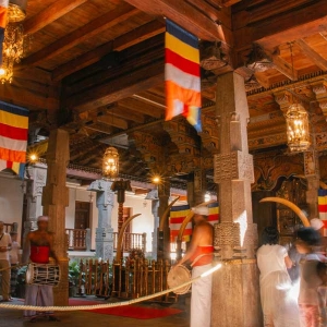 Inside view at Temple of the tooth relic at Kandy in Sri Lanka 