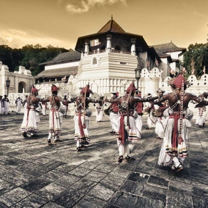 A traditional dancers near the temple of tooth relic at Kandy in Sri Lanka 