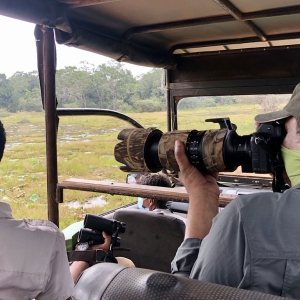 capturing photographs while their safari at Wilpattu national park in Sri Lanka 